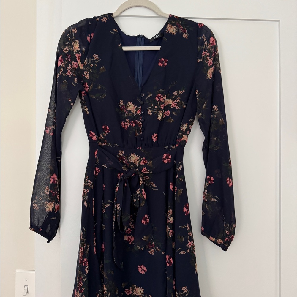 Lulu's Navy Floral Long Sleeve Dress - Picture 2 of 8